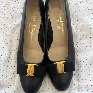 Salvatore Ferragamo Black Flats with Gold Buckle
